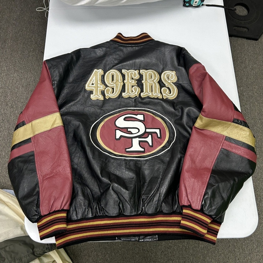 G-III Varsity Jacket Mens XXL Black San Francisco 49ers Leather Full Zip NFL
